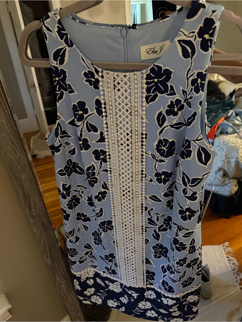 NWT Light Blue Dress with Navy Floral Print